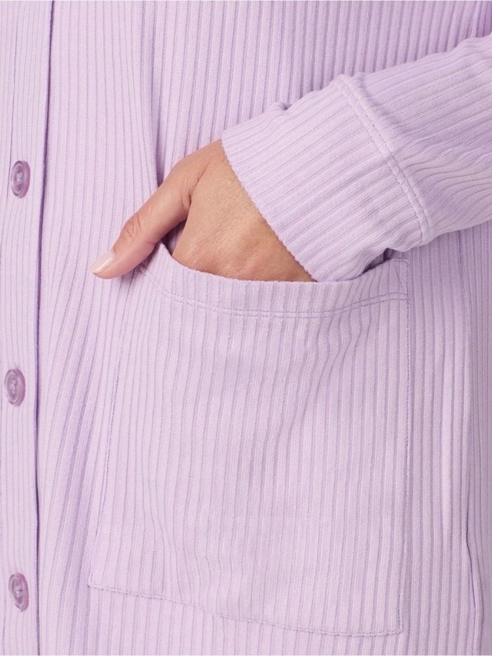 Cuddl Duds Ribbed Button-Front Pajama Set in Lilac - Picture 9 of 11